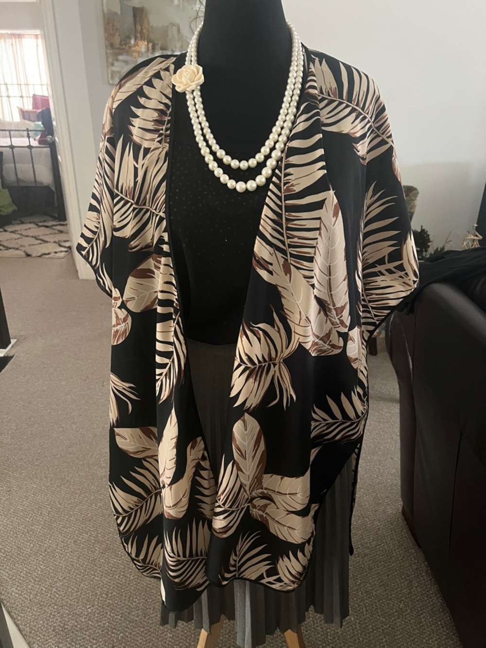 Black & Cream Tropical Print Kimono by Lulla Collection by Bindya.